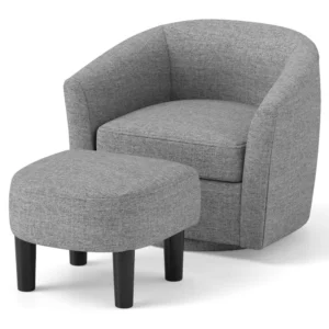 Sillón giratorio con reposapiés otomano, respaldo y reposabrazos curvos -Costway