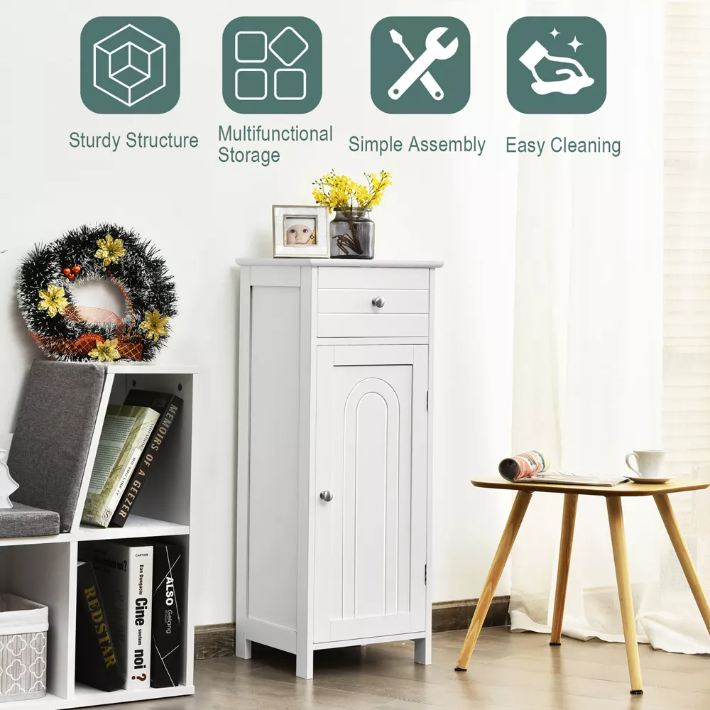 Mueble organizador para baño de madera con cajón y estante -Costway - Imagen 5