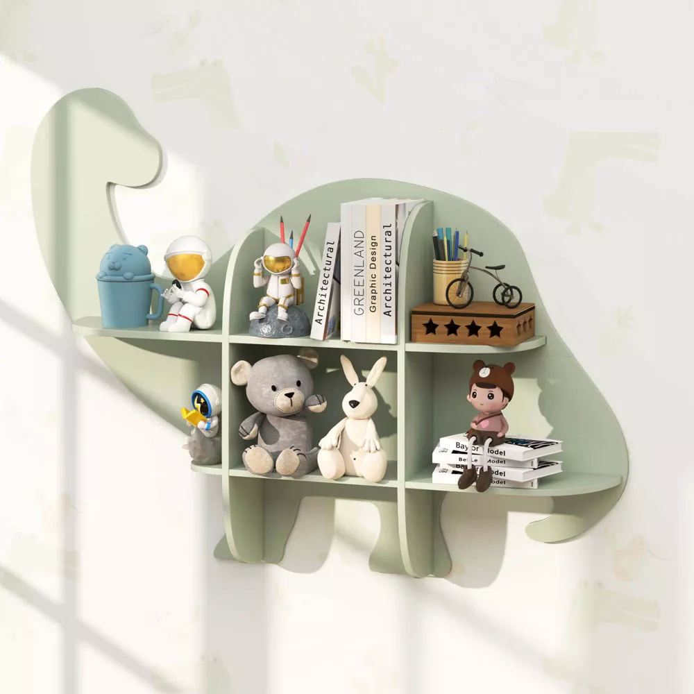 Estantería infantil de 2 niveles con diseño de dinosaurio para montaje en pared -Costway - Imagen 6
