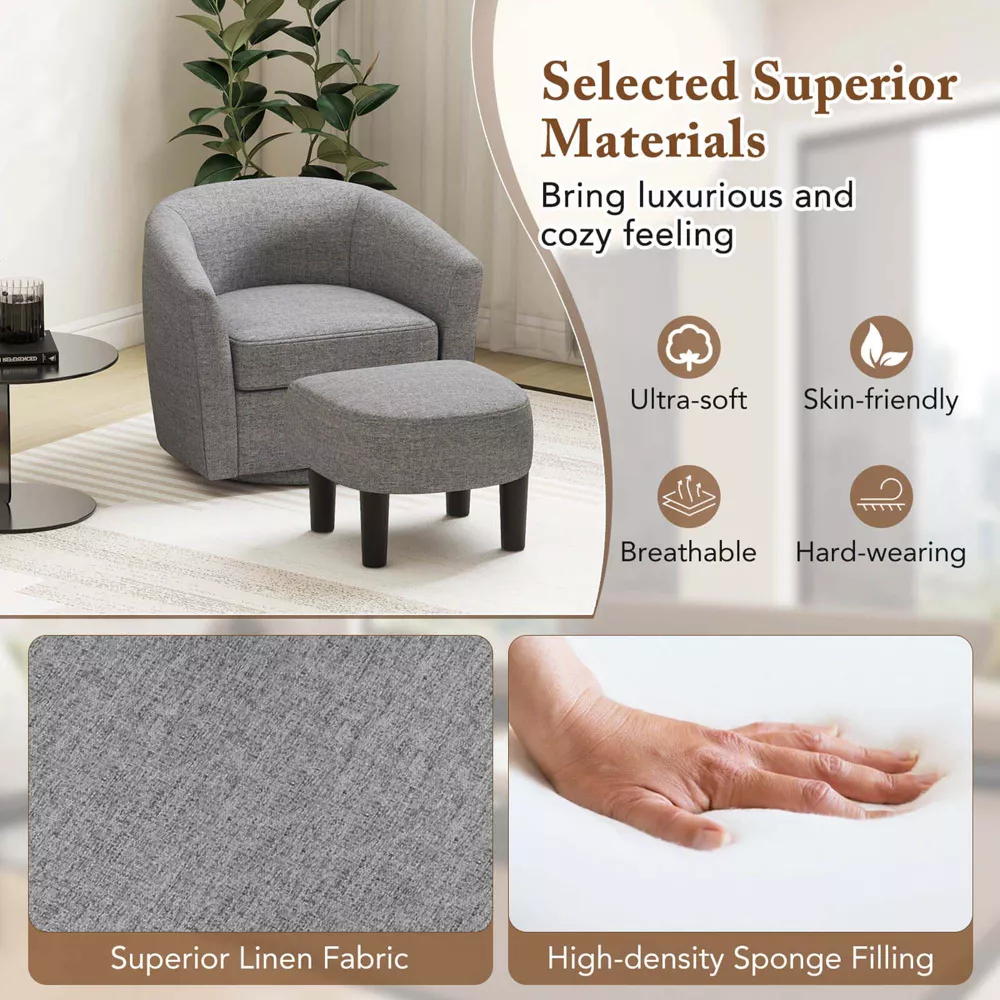 Sillón giratorio con reposapiés otomano, respaldo y reposabrazos curvos -Costway - Imagen 3