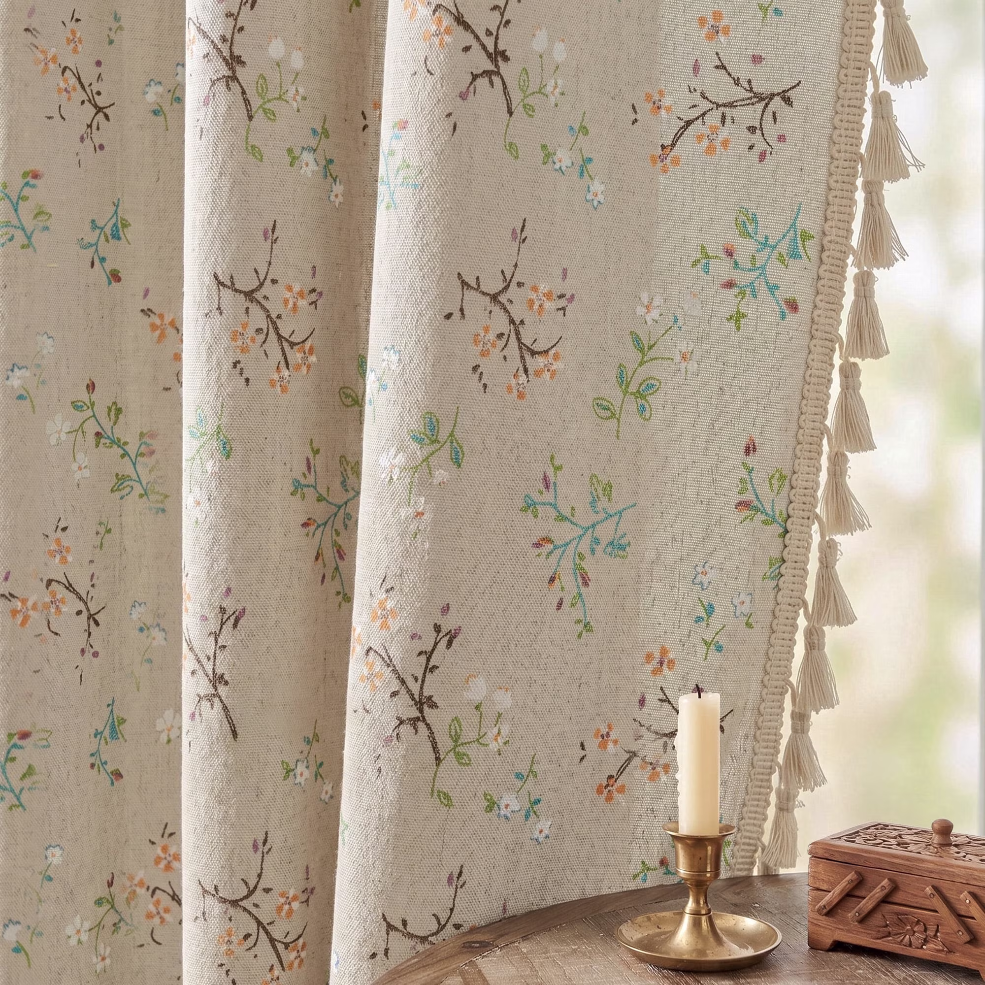 Panel de cortina de lino con diseño floral de 59" x 84" -Seasonwood - Imagen 5