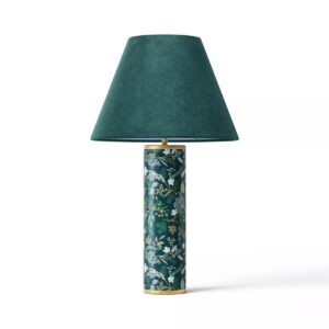 Lámpara de mesa floral con pantalla de terciopelo color verde -Rifle Paper