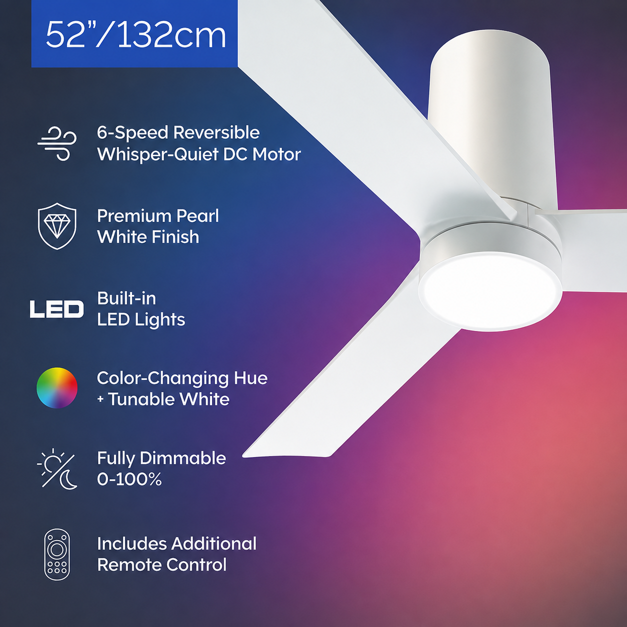 Ventilador de techo inteligente Nouvo 3 de 52 pulgadas -Atomi - Imagen 2