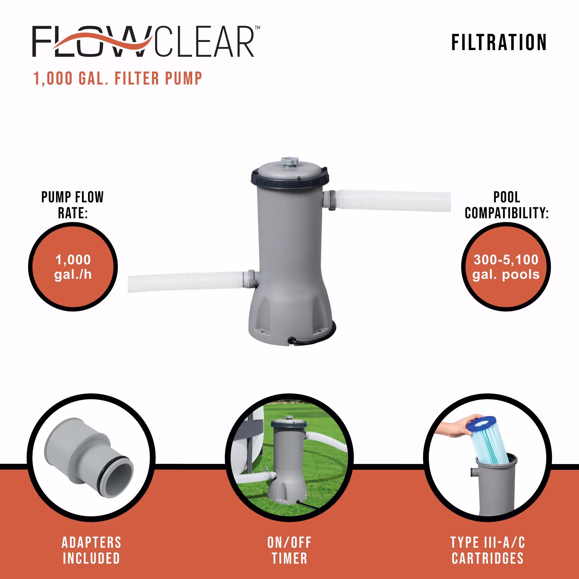 Bomba de filtro elevada para alberca de 1000 galones -Flowclear - Imagen 7