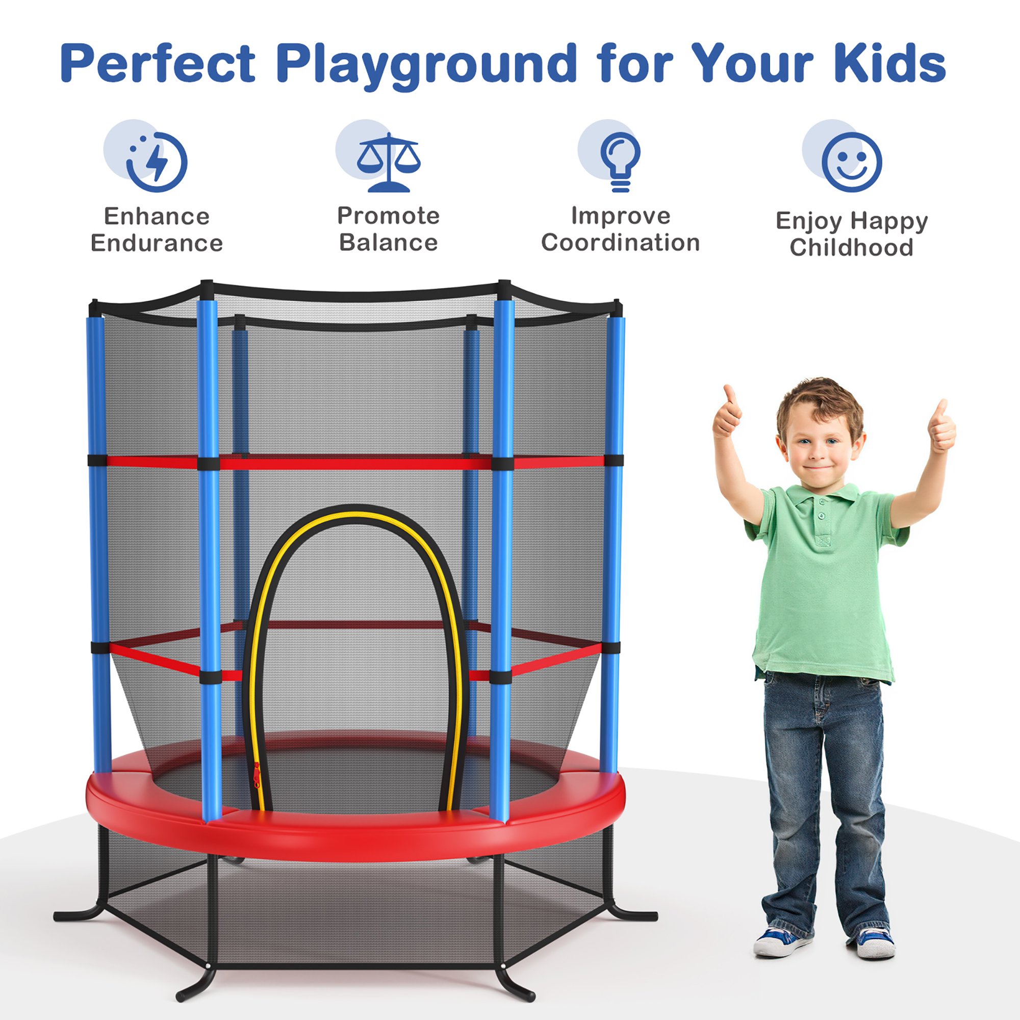 Trampolín para niños de 55" con tapete de salto y red de protección -Costway - Imagen 4