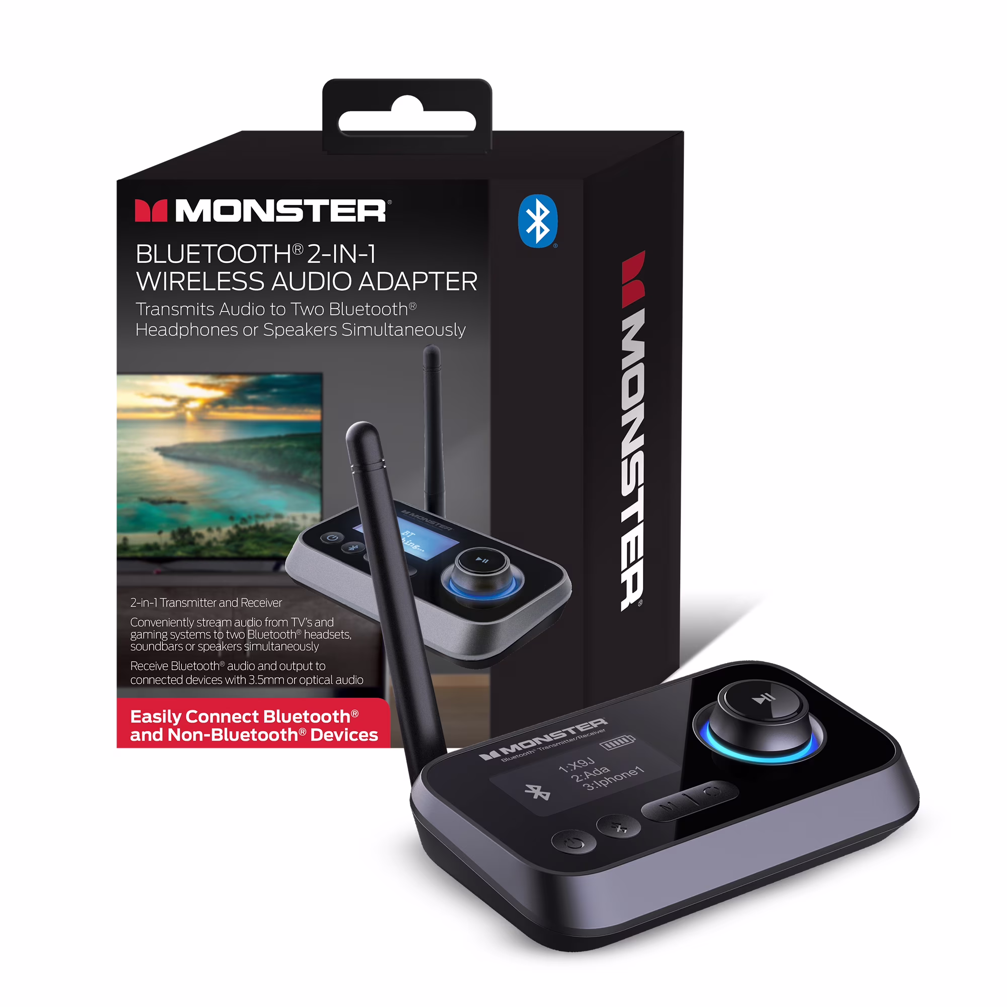 Receptor/Transmisor inalámbrico bluetooth, compatible con dispositivos giratorios -Monster