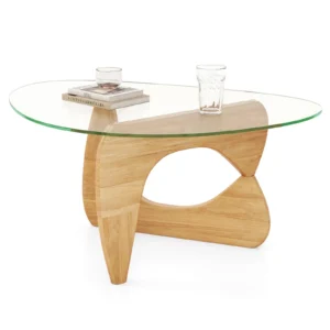 Alternative view of Mesa de centro con vidrio triangular y base ajustable de madera maciza -Giantex