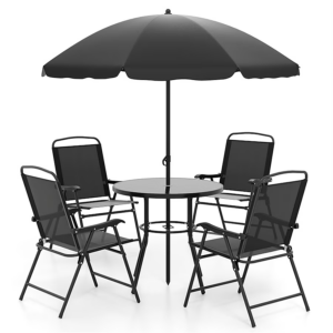 Juego de comedor de 6 piezas plegable para exterior, color negro  -BABOOM