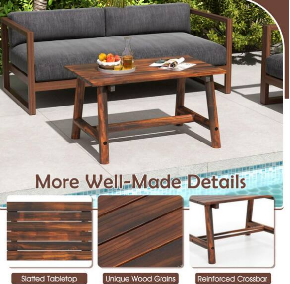 Mesa auxiliar rectangular de madera de 90 cm para exterior -Kadehome - Imagen 2