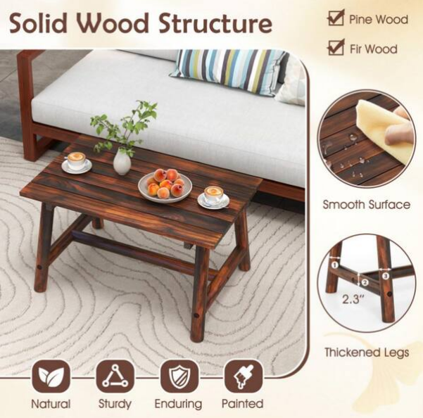 Mesa auxiliar rectangular de madera de 90 cm para exterior -Kadehome - Imagen 3