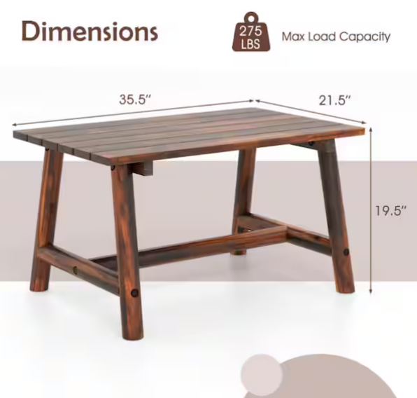 Mesa auxiliar rectangular de madera de 90 cm para exterior -Kadehome - Imagen 4