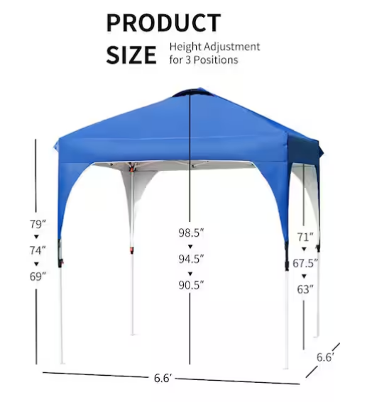 Carpa de 6,6 x 6,6 pies con altura ajustable, bolsas de contrapeso y bolsa de transporte con ruedas -SKONYON - Imagen 4