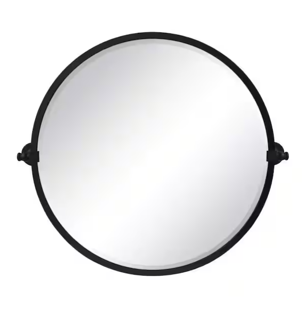 Espejo redondo con marco de metal negro mate (26" ancho x 26" alto) -TEHOME