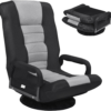 Silla de suelo giratoria de 360° con respaldo ajustable, soporte lumbar y reposabrazos -Giantex