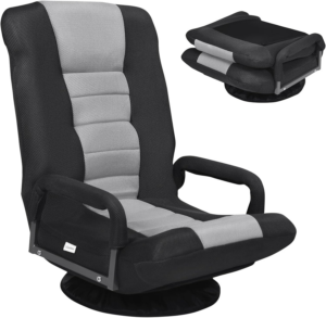 Silla de suelo giratoria de 360° con respaldo ajustable, soporte lumbar y reposabrazos -Giantex