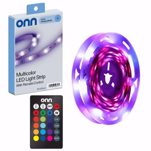 Tira de luz LED multicolor con control remoto de 10 pies -Onn