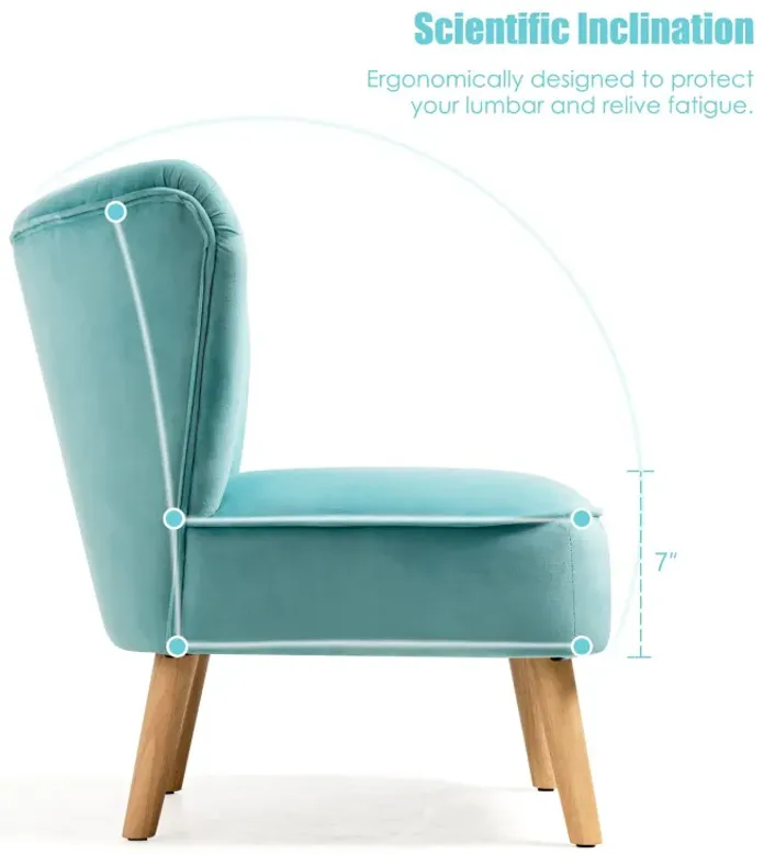 Sillón moderno de terciopelo sin reposabrazos con patas de madera -Costway - Imagen 4