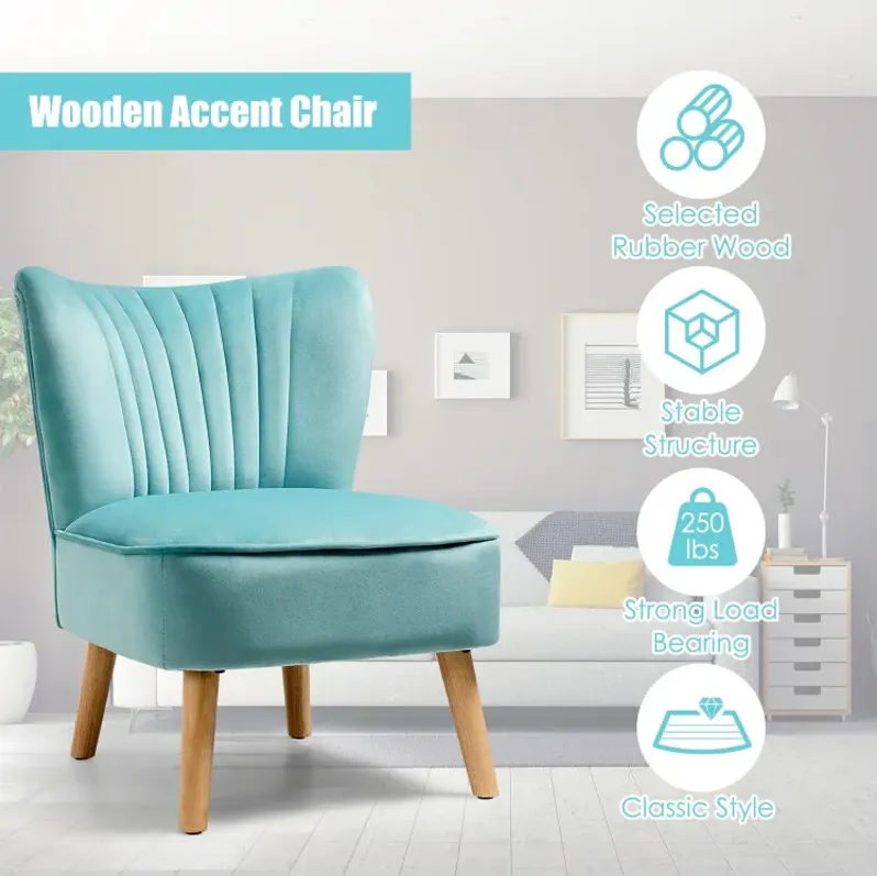 Sillón moderno de terciopelo sin reposabrazos con patas de madera -Costway - Imagen 3