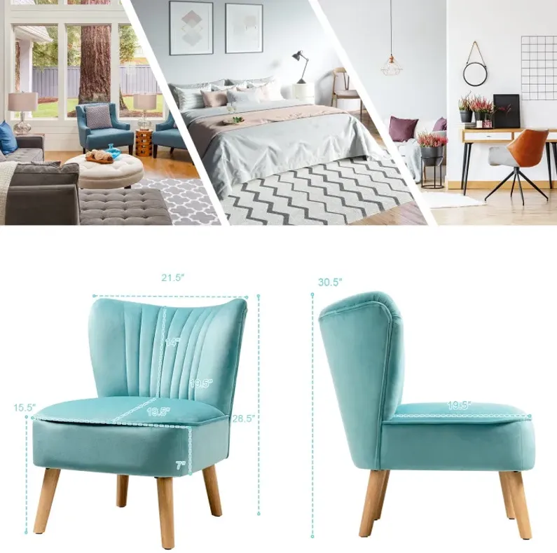 Sillón moderno de terciopelo sin reposabrazos con patas de madera -Costway - Imagen 2