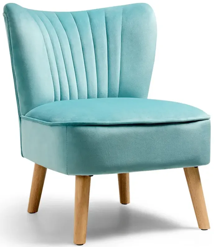 Sillón moderno de terciopelo sin reposabrazos con patas de madera -Costway