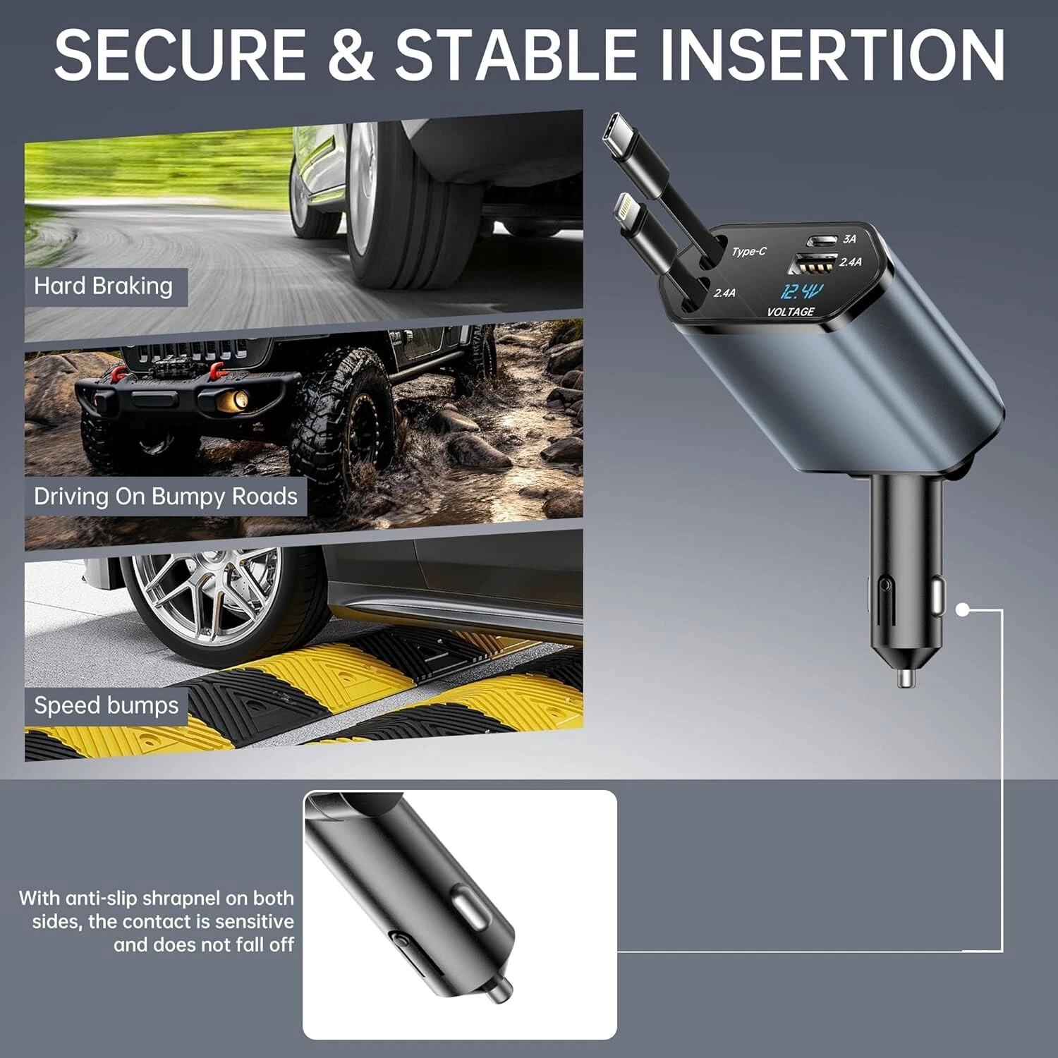 Adaptador de cargador 4 en 1 para carro de 120 W retráctil -XIANGBIN - Imagen 3