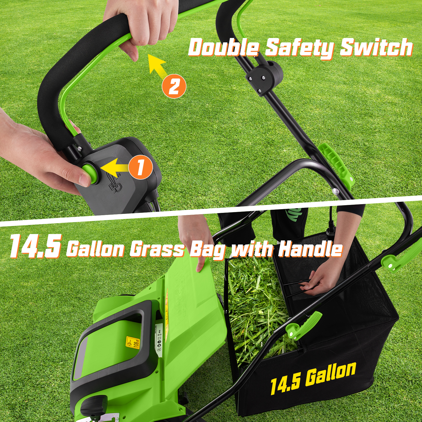 Podadora de césped eléctrica de 16 pulgadas con bolsa recolectora -Costway - Imagen 2