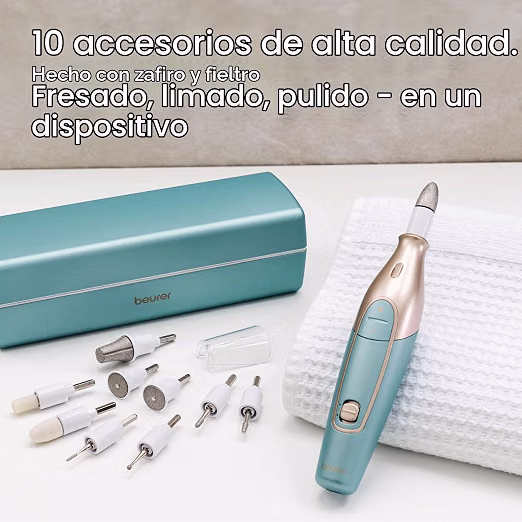 Kit profesional de manicura y pedicura de 14 piezas con accesorios, luz LED y velocidad ajustable -Beurer - Imagen 5