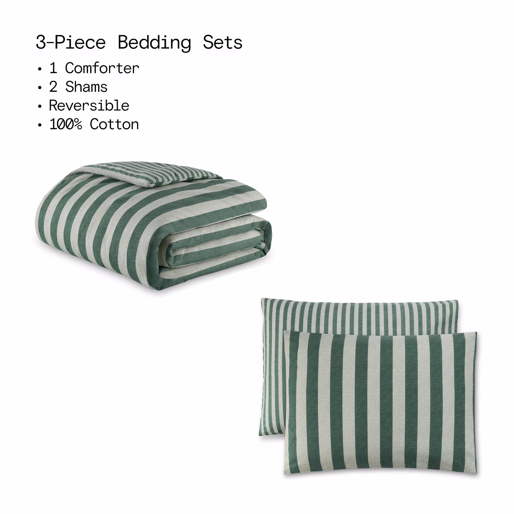 Juego de sábanas reversible de 3 piezas, tamaño King, color verde con rayas –Beautiful - Imagen 3