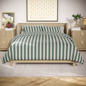 Juego de sábanas reversible de 3 piezas, tamaño King, color verde con rayas  –Beautiful