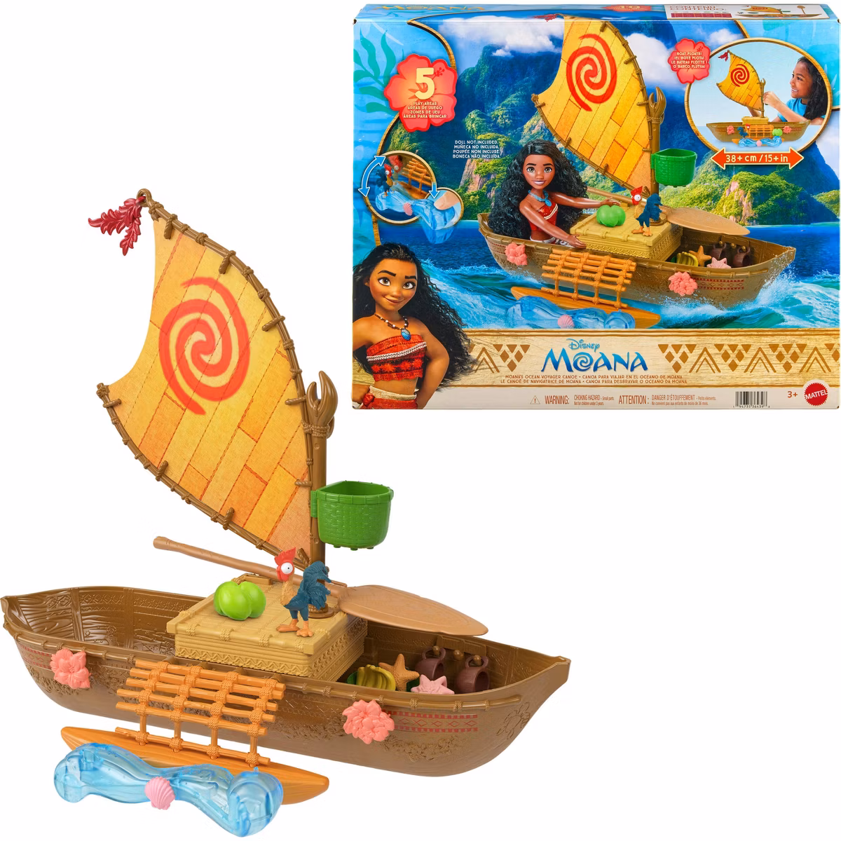 Set de juego: Canoa flotante de Moana con accesorios y mascota -Mattel