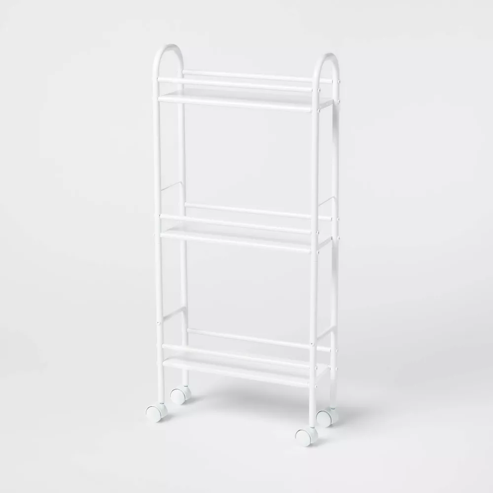 Carrito de almacenamiento de metal con 3 niveles, color blanco - Brightroom