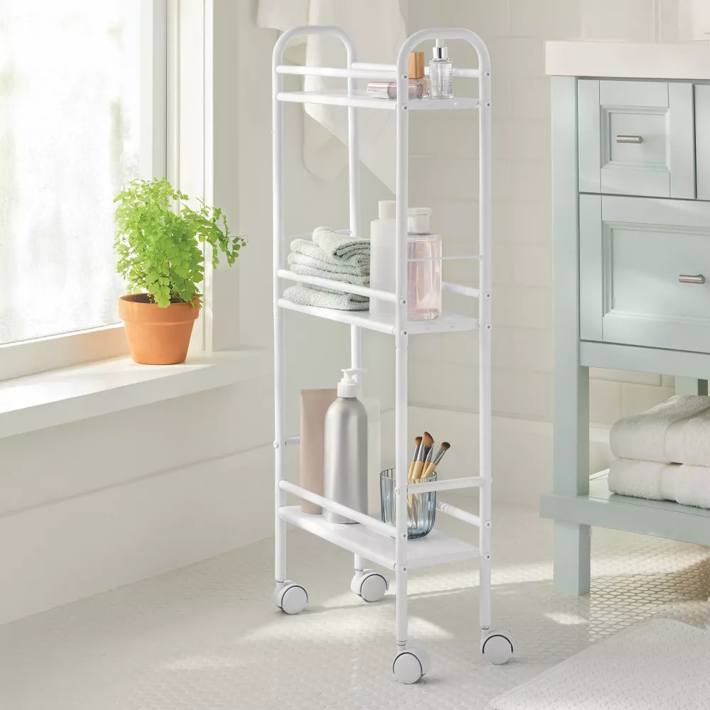 Carrito de almacenamiento de metal con 3 niveles, color blanco - Brightroom - Imagen 3