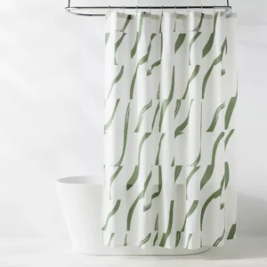 Cortina de baño con estampado de pinceladas verdes 72 x 72 pulgadas -Room Essentials
