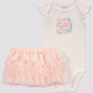 Conjunto de 2 piezas: falda y body de conejito de pascua para bebé talla 3 meses -Carter's