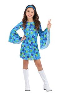 Disfraz estilo años 70 con estampado de flores silvestres para niña talla L 10/12 -Halloween Costumes