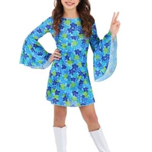 Disfraz estilo años 70 con estampado de flores silvestres para niña talla L 10/12 -Halloween Costumes