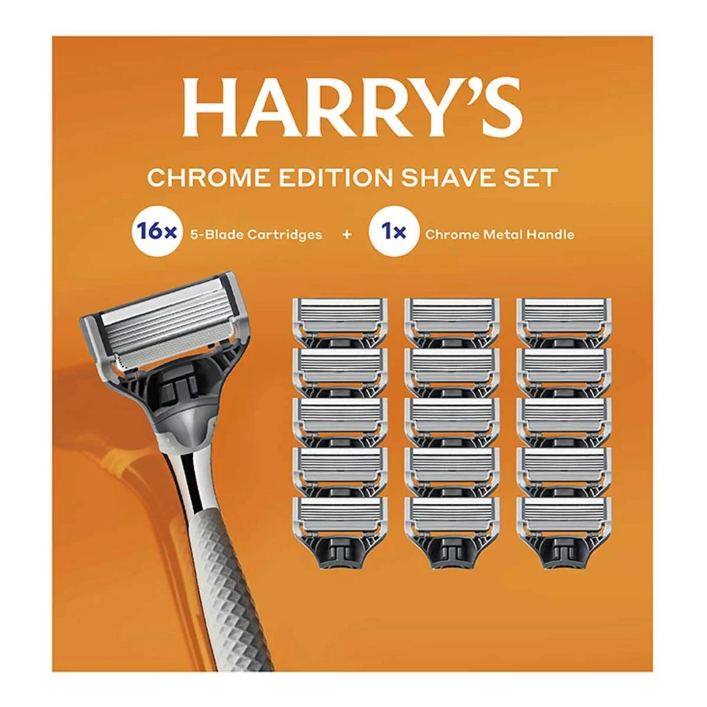 Kit de rastrillo con 1 mango y 16 recambios de 5 hojas marca Harry's