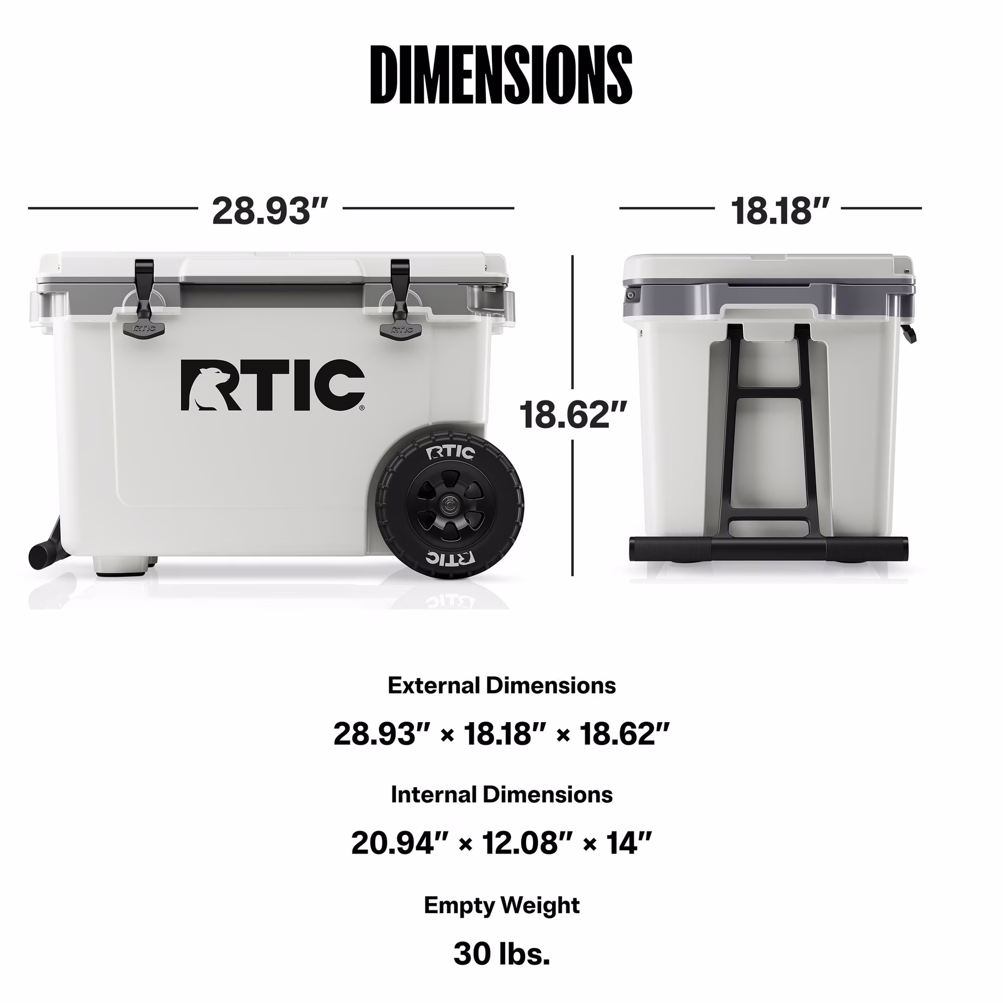 Hielera con ruedas ultraligera de 52 Qt para 76 Latas, color blanca y gris -RTIC - Imagen 2