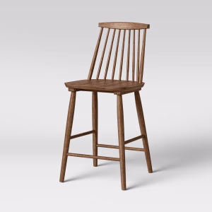 Silla tipo taburete de 61 cm con respaldo alto y reposapiés, color nogal - Threshold