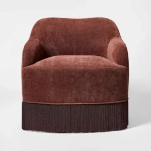 Sillón giratorio tapizado con flecos color guinda - Threshold