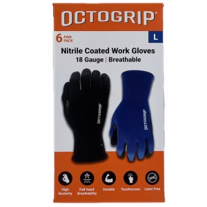 Paquete de 5 pares de guantes de trabajo con revestimiento de nitrilo -Octogrip