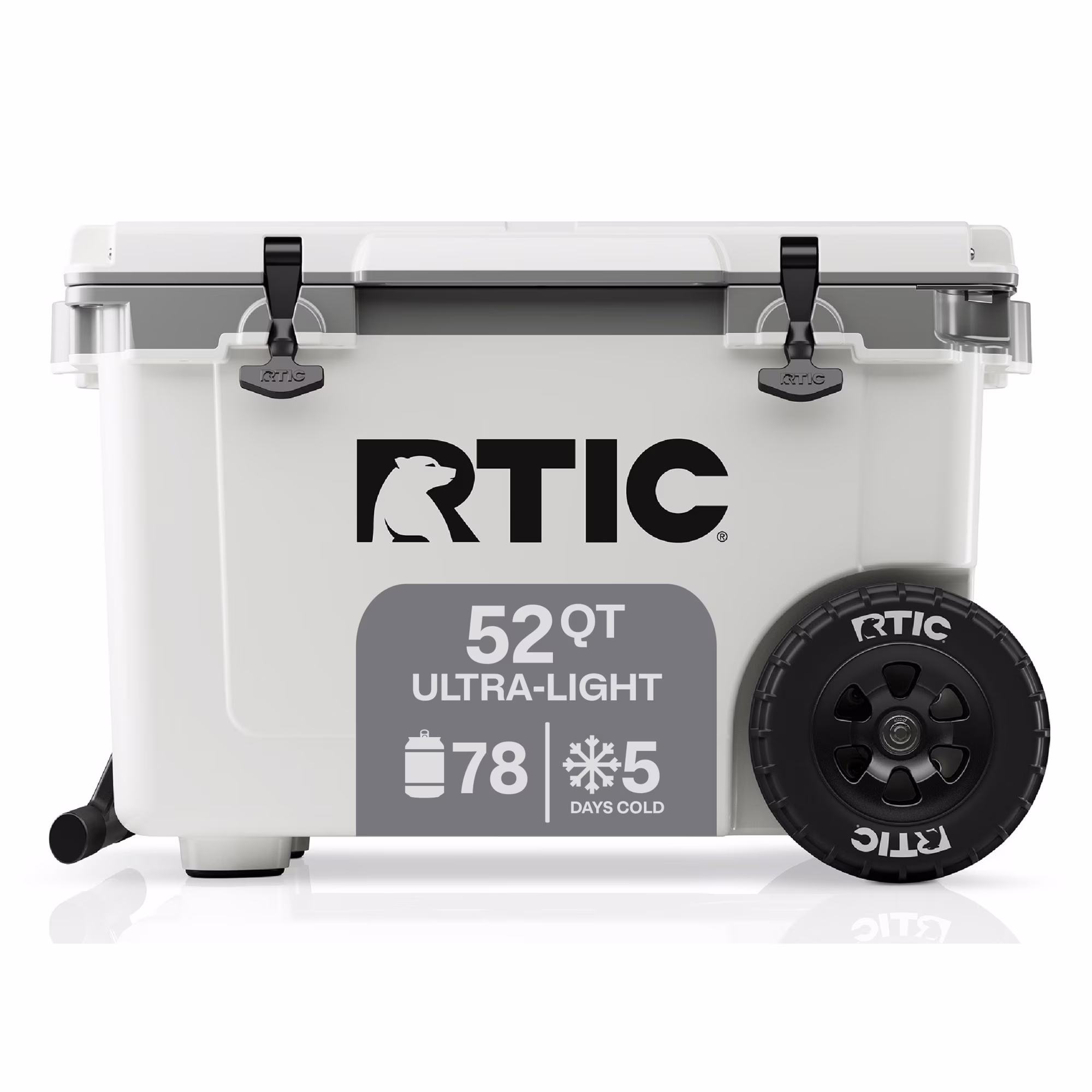 Hielera con ruedas ultraligera de 52 Qt para 76 Latas, color blanca y gris -RTIC
